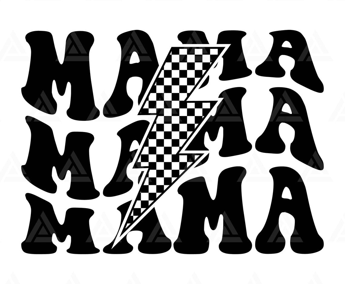 Mama Checkered Lightening Bolt (Transfer Only)